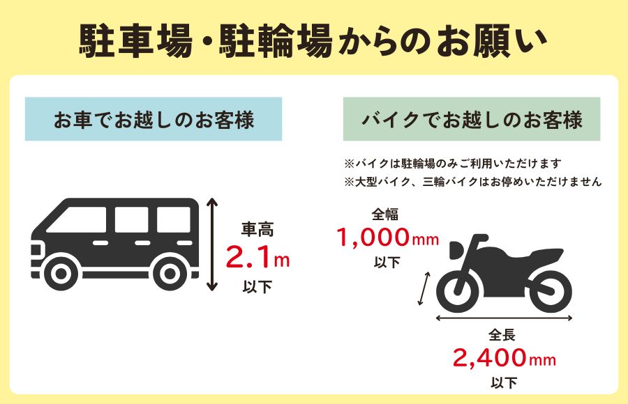 お車・バイクでお越しのお客さまへ